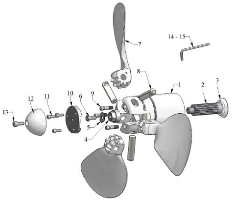 Pièces détachées pour hélice Flexofold 3 pales Saildrive